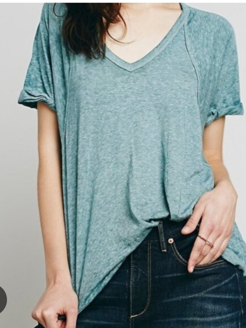 Free People Teal V-Neck  Free Fallin Short Sleeve Tee Size XS